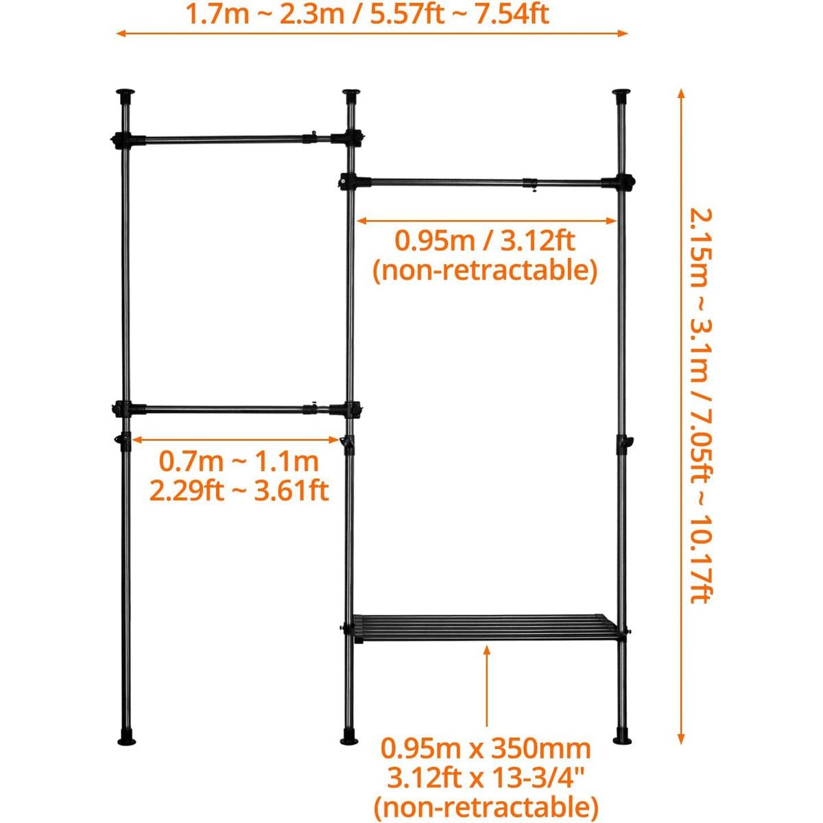 QWORK Heavy Duty Clothes Storage System, 50kg Capacity Rack for Dorms & Bedrooms