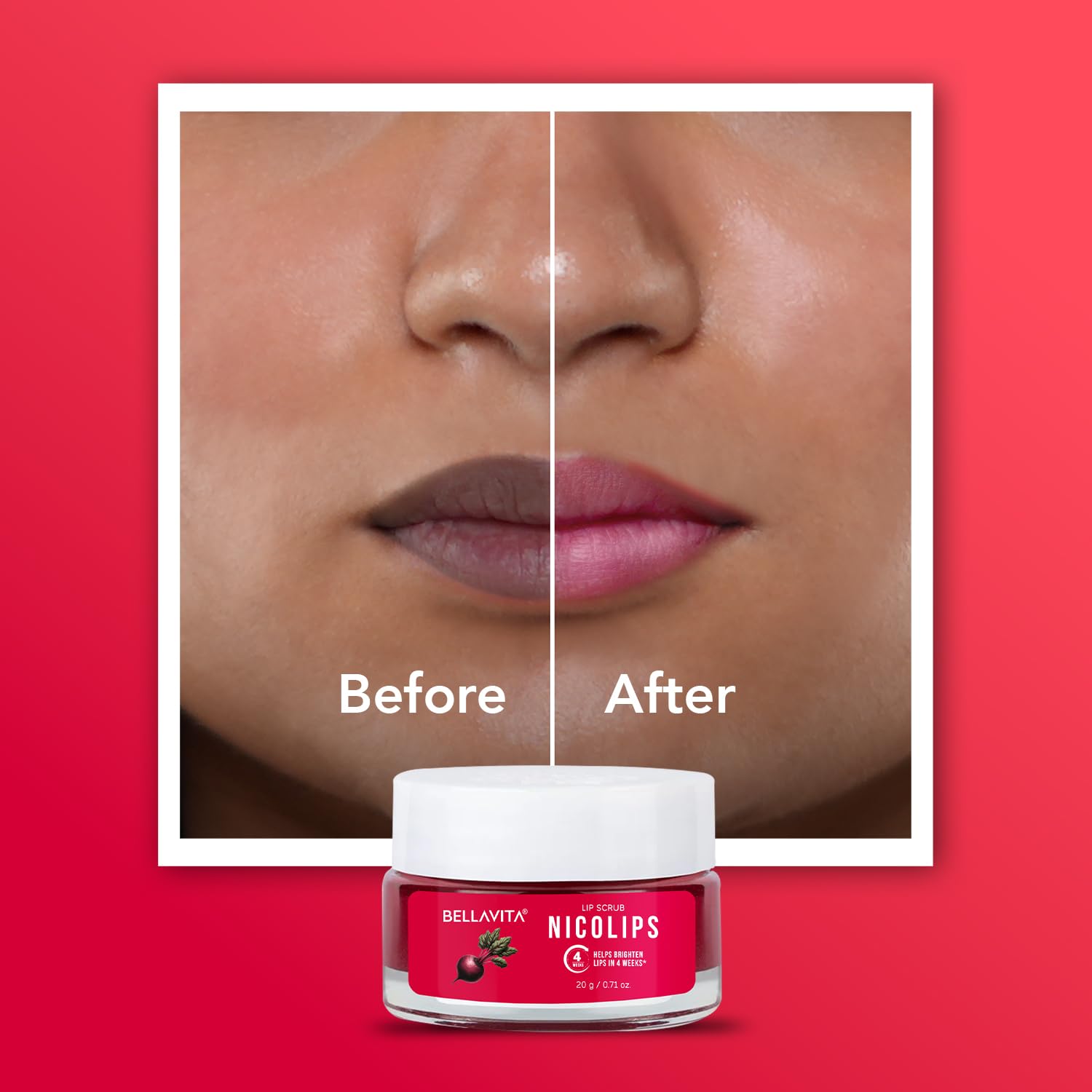 Bella Vita Organic NicoLips Lip Scrub for Brightening & Moisturizing, 20g