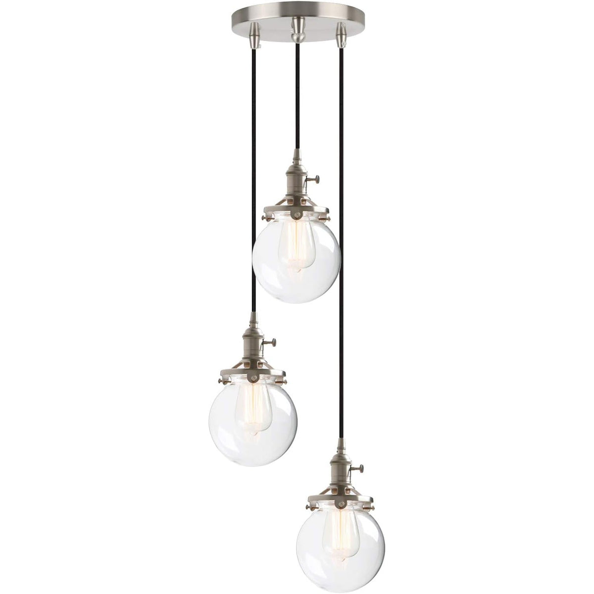 3 Light Pendant Chandelier Vintage Industrial Globe Glass E27 Phansthy