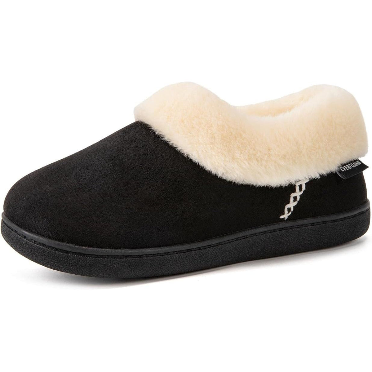 Mens Warm Slippers Memory Foam Fluffy Black EverFoams UK 9-10 EU 42-43