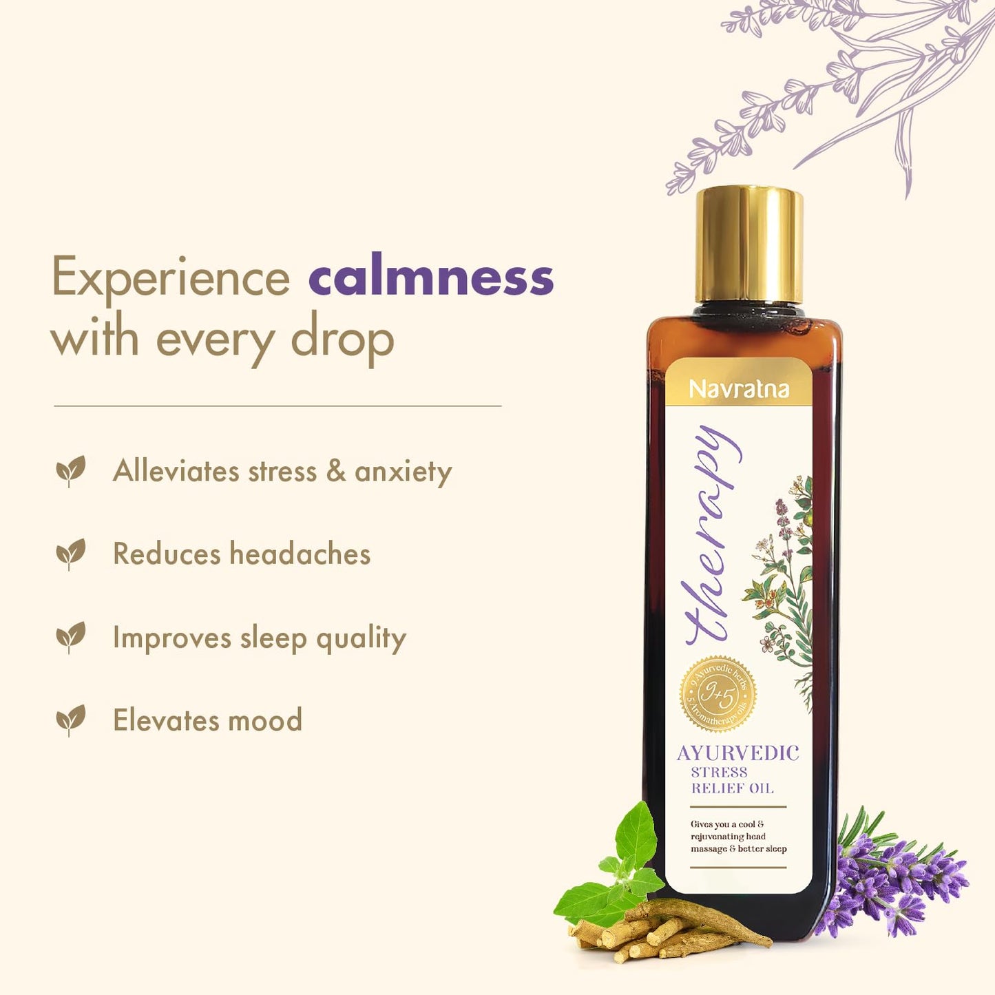 Navratna Stress Relief Oil with Ashwagandha & Lavender, 200ml