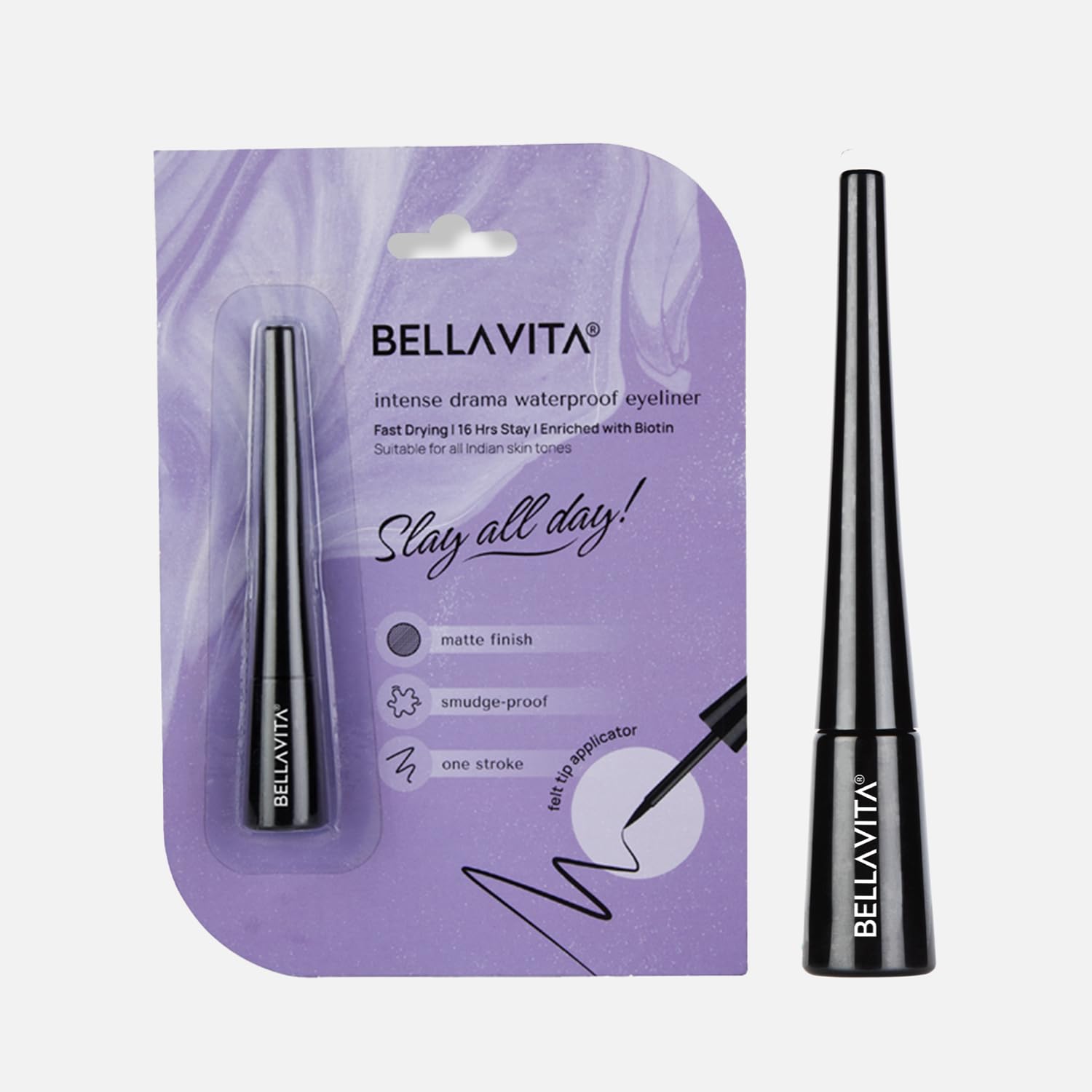 BELLAVITA Black Matte Waterproof Eyeliner | Smudge-Proof | Biotin Enriched
