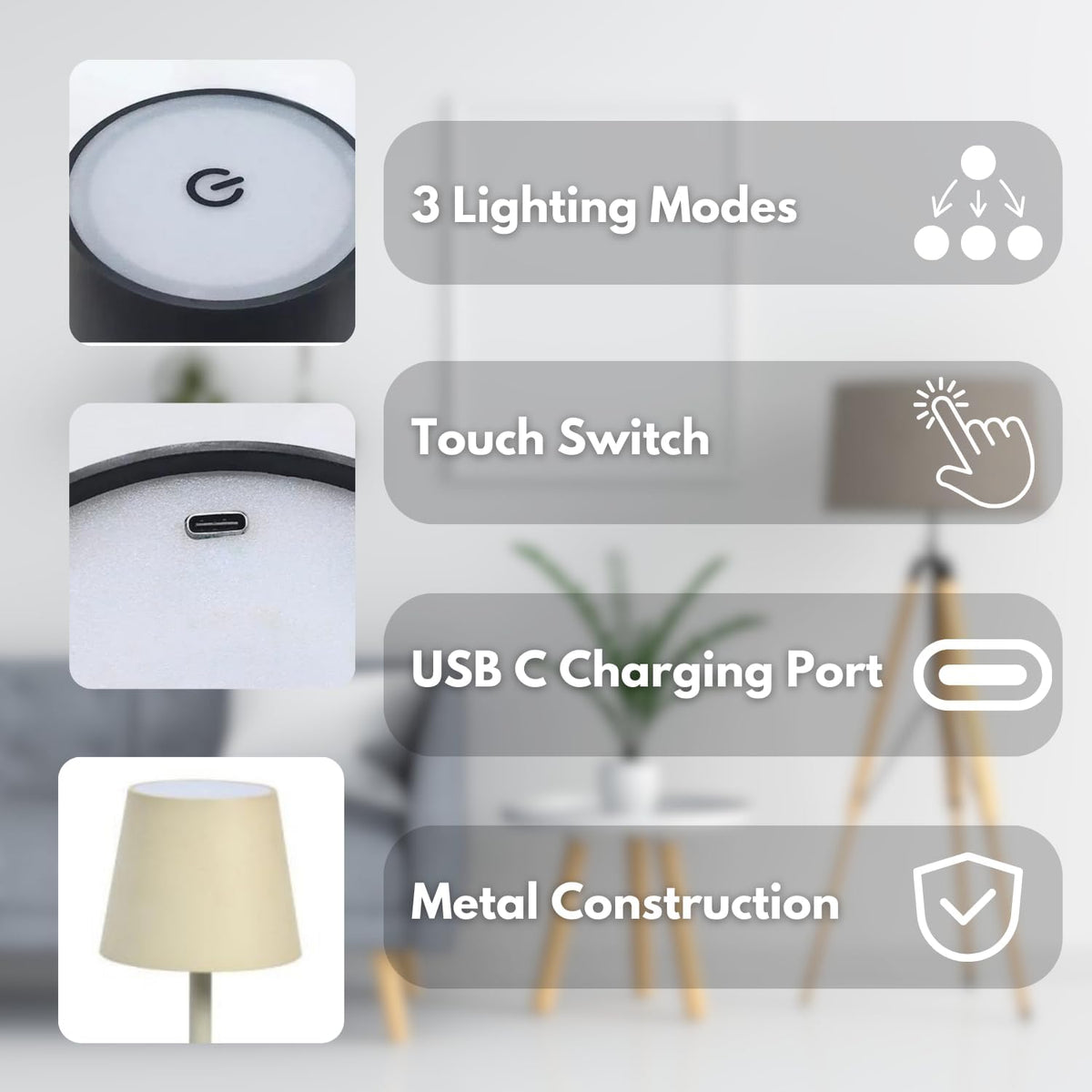 Ivory Rechargeable Table Lamp - Battery Powered
