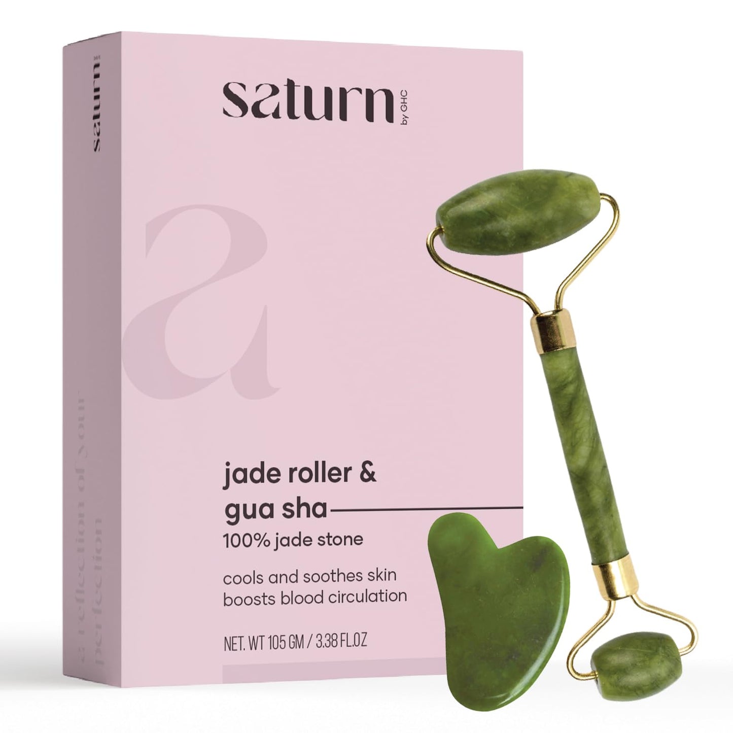 GHC Jade Roller & Gua Sha Set Natural Himalayan Facial Massager