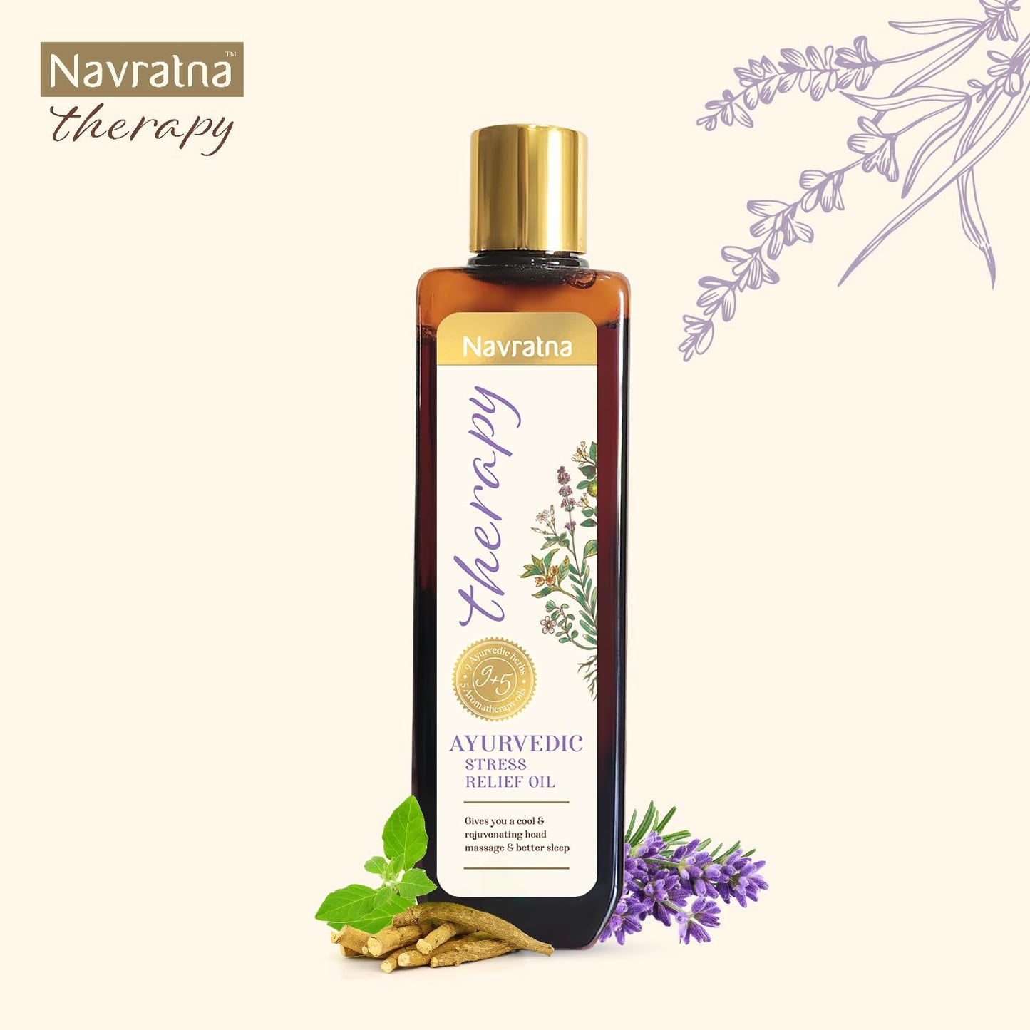 Navratna Stress Relief Oil with Ashwagandha & Lavender, 200ml