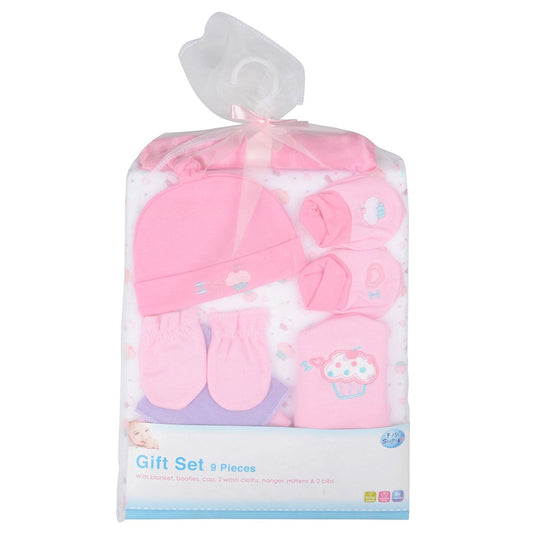 9 Piece Baby Gift Set Newborn Christening Present Blanket Booties Hanger - Pink