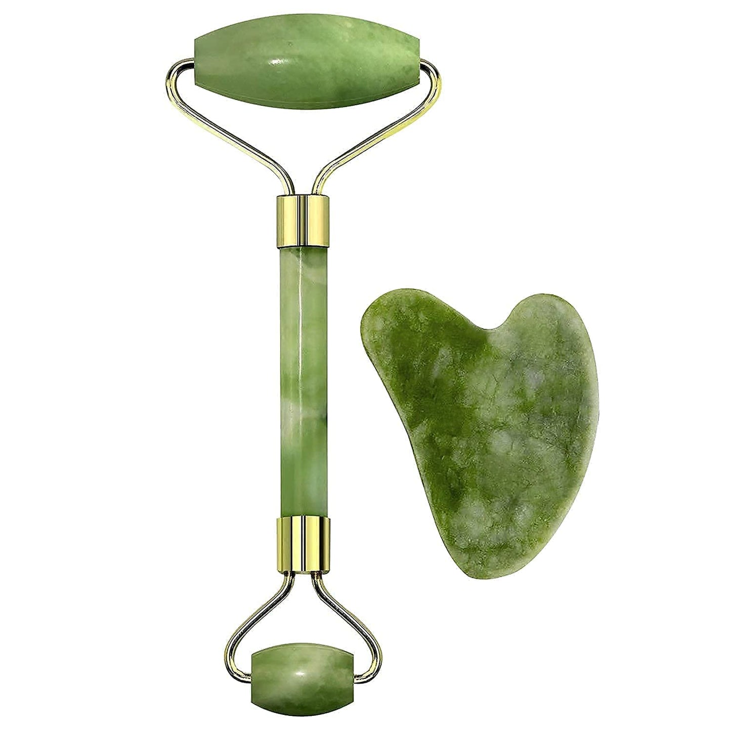 Jade Roller & Gua Sha Set for Face, Neck, Wrinkles & Serum Application