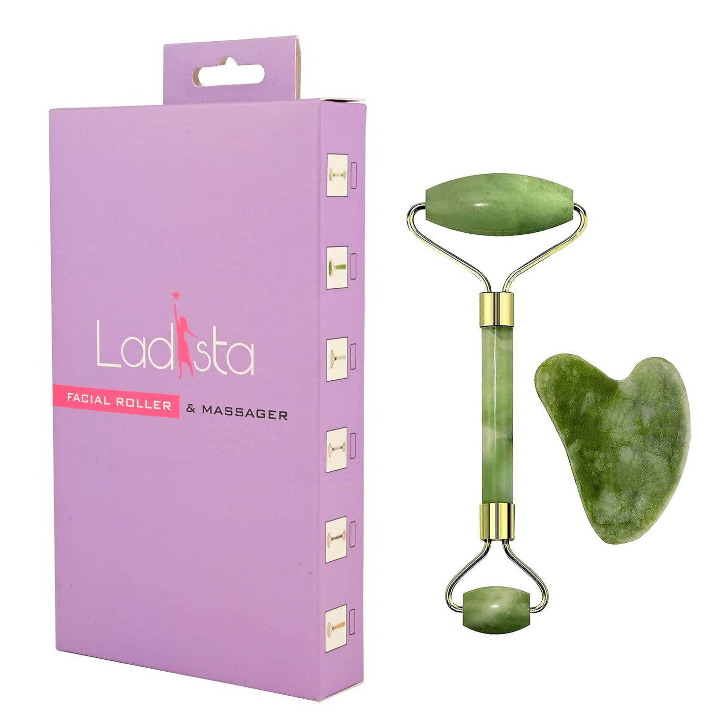 Jade Roller & Gua Sha Set for Face, Neck, Wrinkles & Serum Application