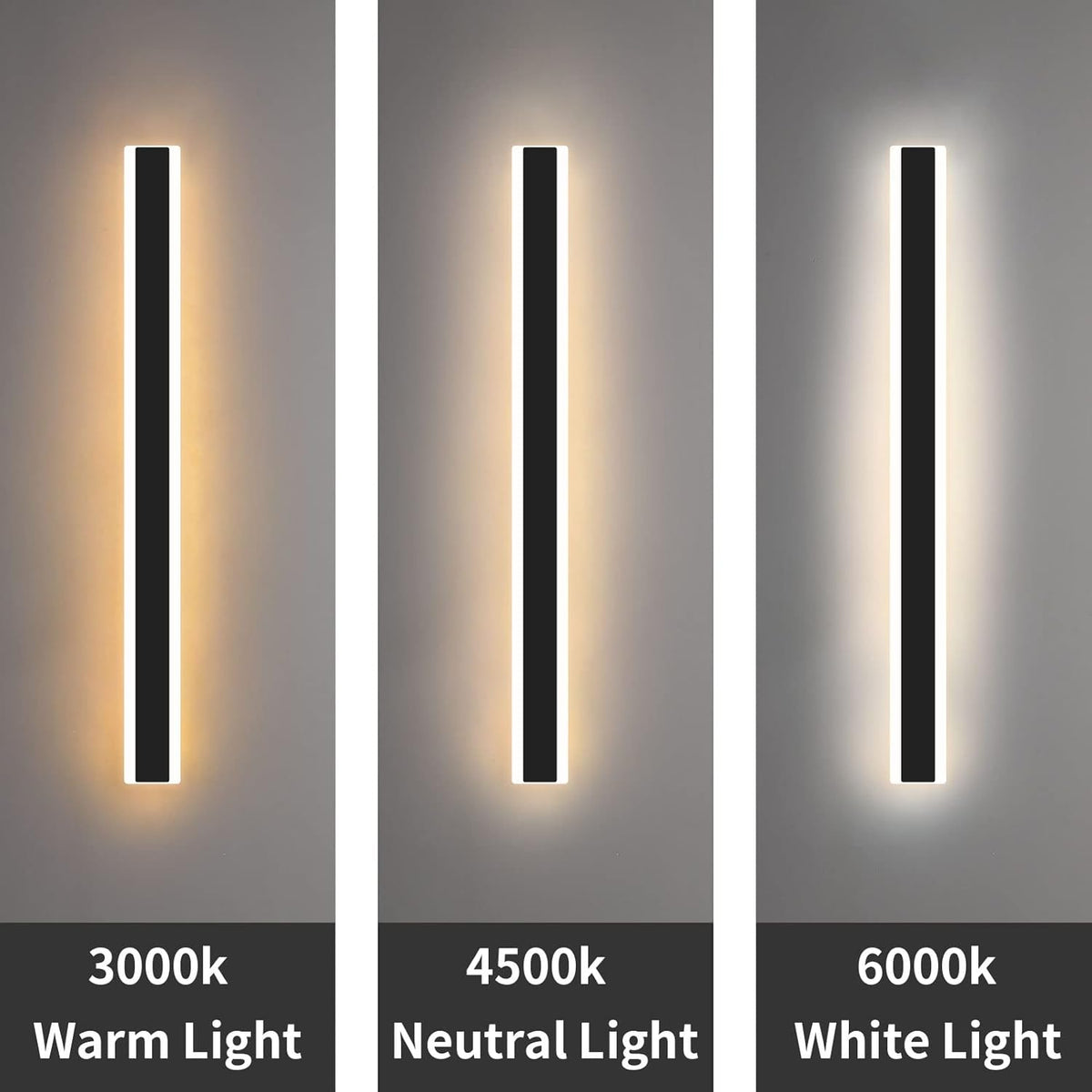 Mikeru 120CM Outdoor LED Wall Light, 42W IP65, 3 Modes 3000K-6000K, Black