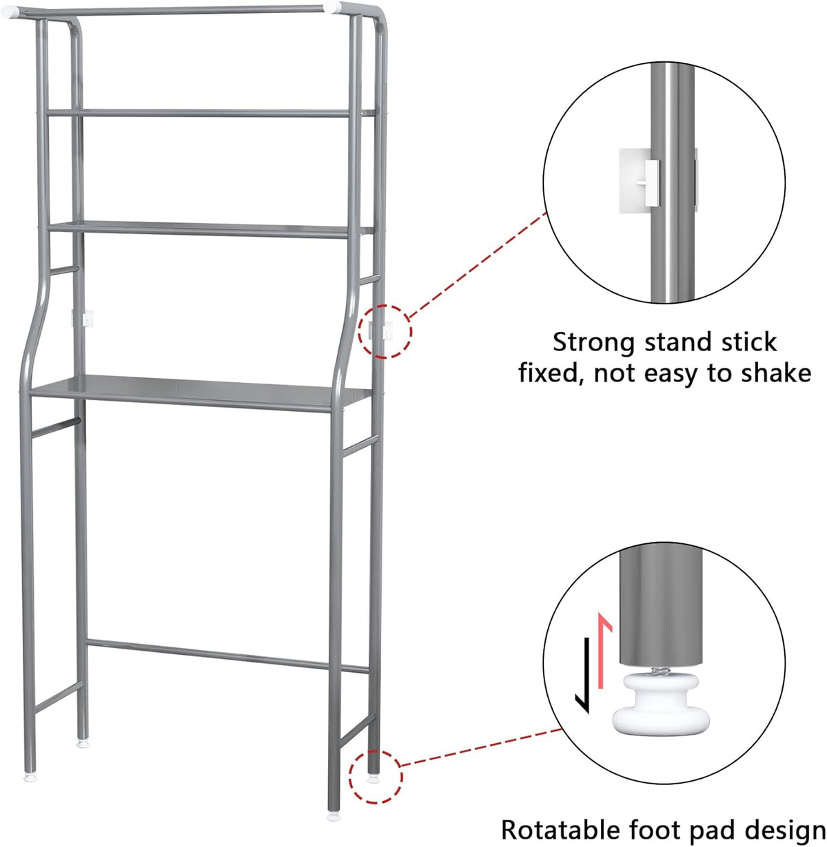 3-Tier Drum Storage Rack Space-Saving Bathroom Organizer Silver MOYIPIN