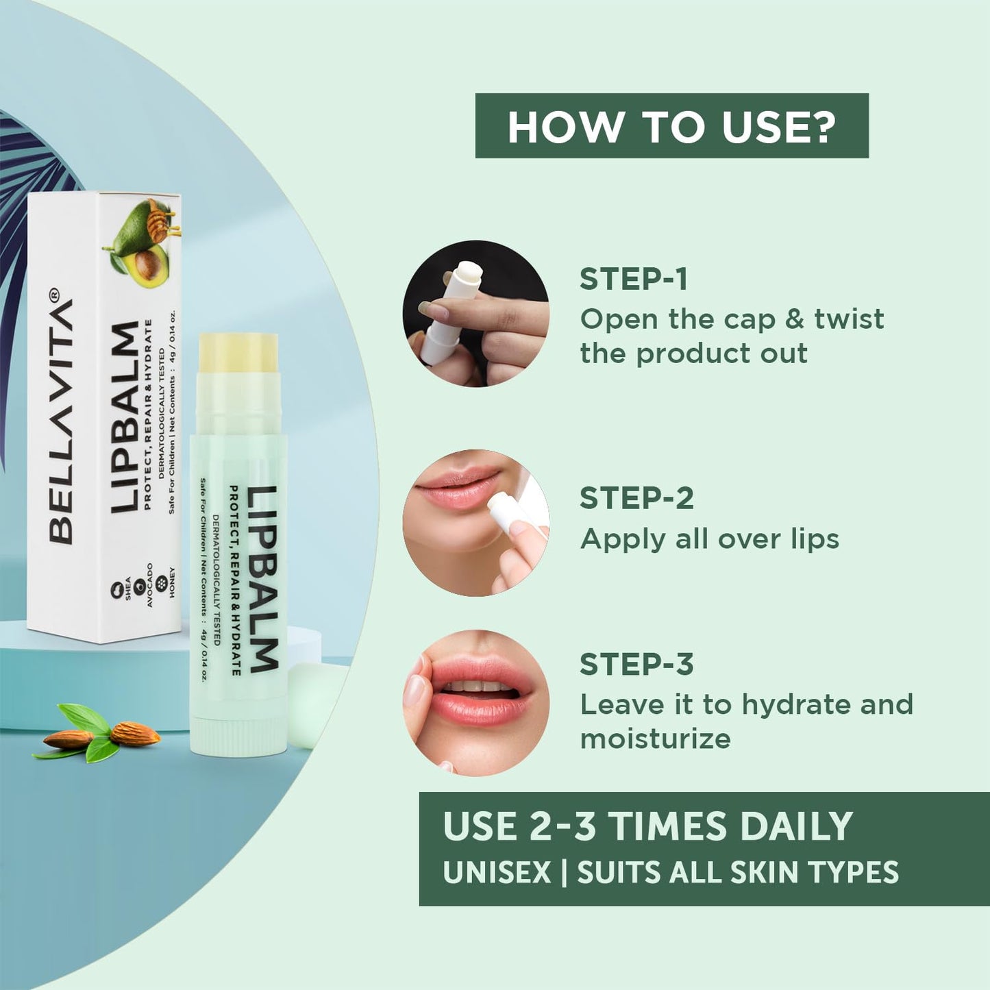 Bella Vita Organic Lip Balm with Shea Butter & Avocado for Dry Lips 4g