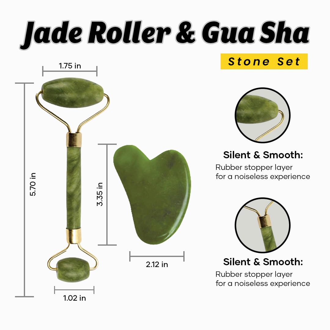 GHC Jade Roller & Gua Sha Set Natural Himalayan Facial Massager