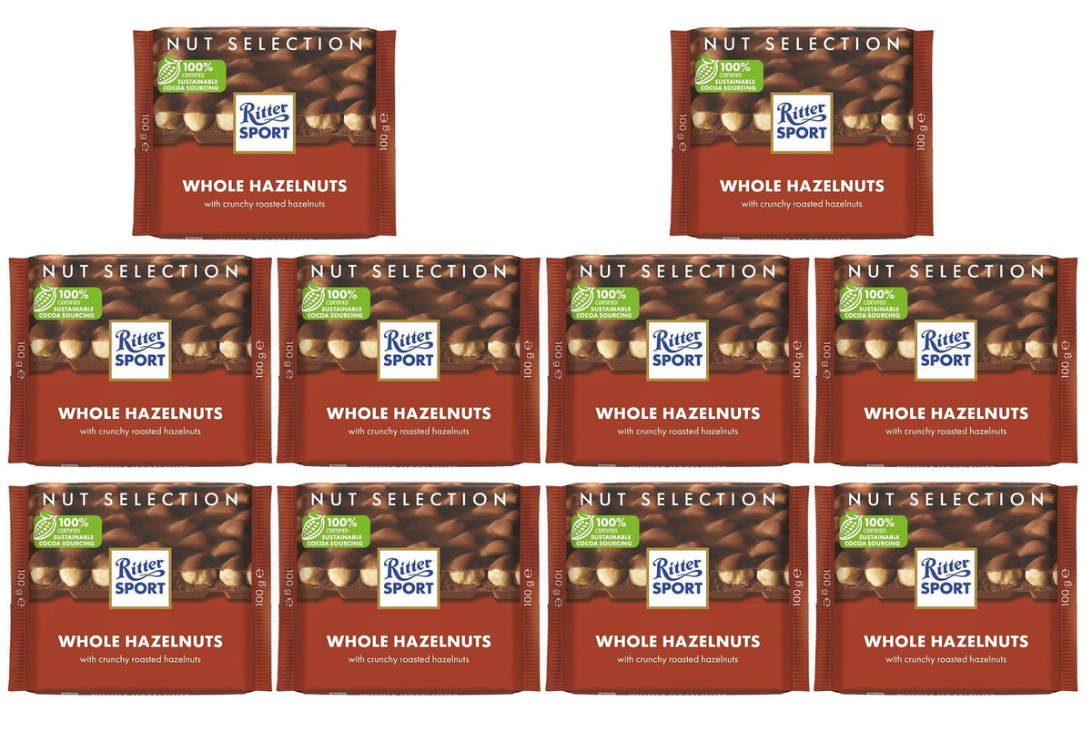 10 x Ritter Sport Nut Selection Whole Hazelnuts 100G