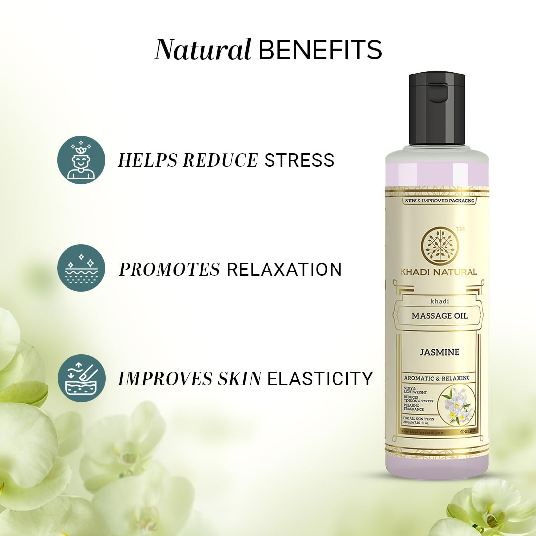 Khadi Natural Jasmine Massage Oil 210ml Stress Relief Aromatherapy