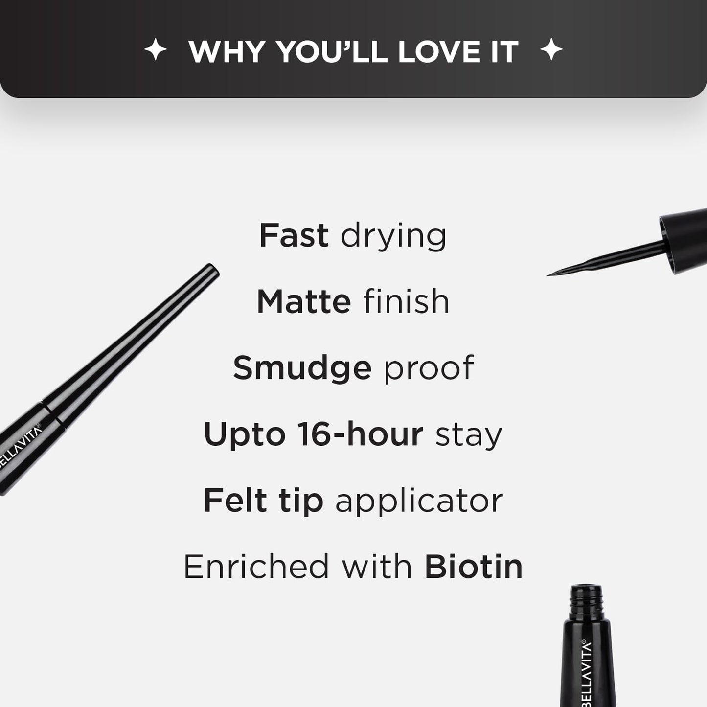 BELLAVITA Black Matte Waterproof Eyeliner | Smudge-Proof | Biotin Enriched