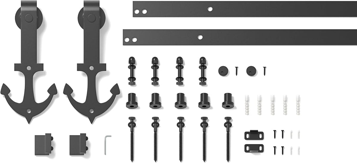 Sliding Barn Door Kit 5FT Heavy Duty Anchor Shaped Black Track SANKEYTEW