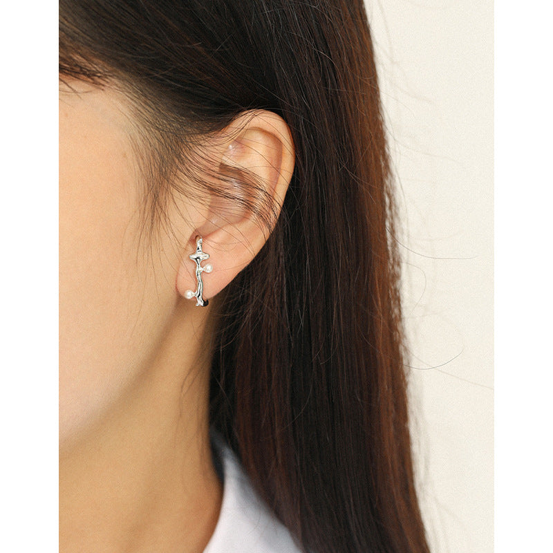 Elegant Irregular Branch Shell Pearls Stud Earrings - Gold-Plated Silver Pearl Earrings for women - Perfect Pearl Earrings with Gift Wrapping Included