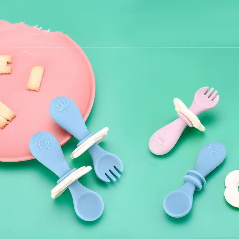 KikiBoo Silicone Baby Spoon & Fork Set – Short Handle Self-Feeding