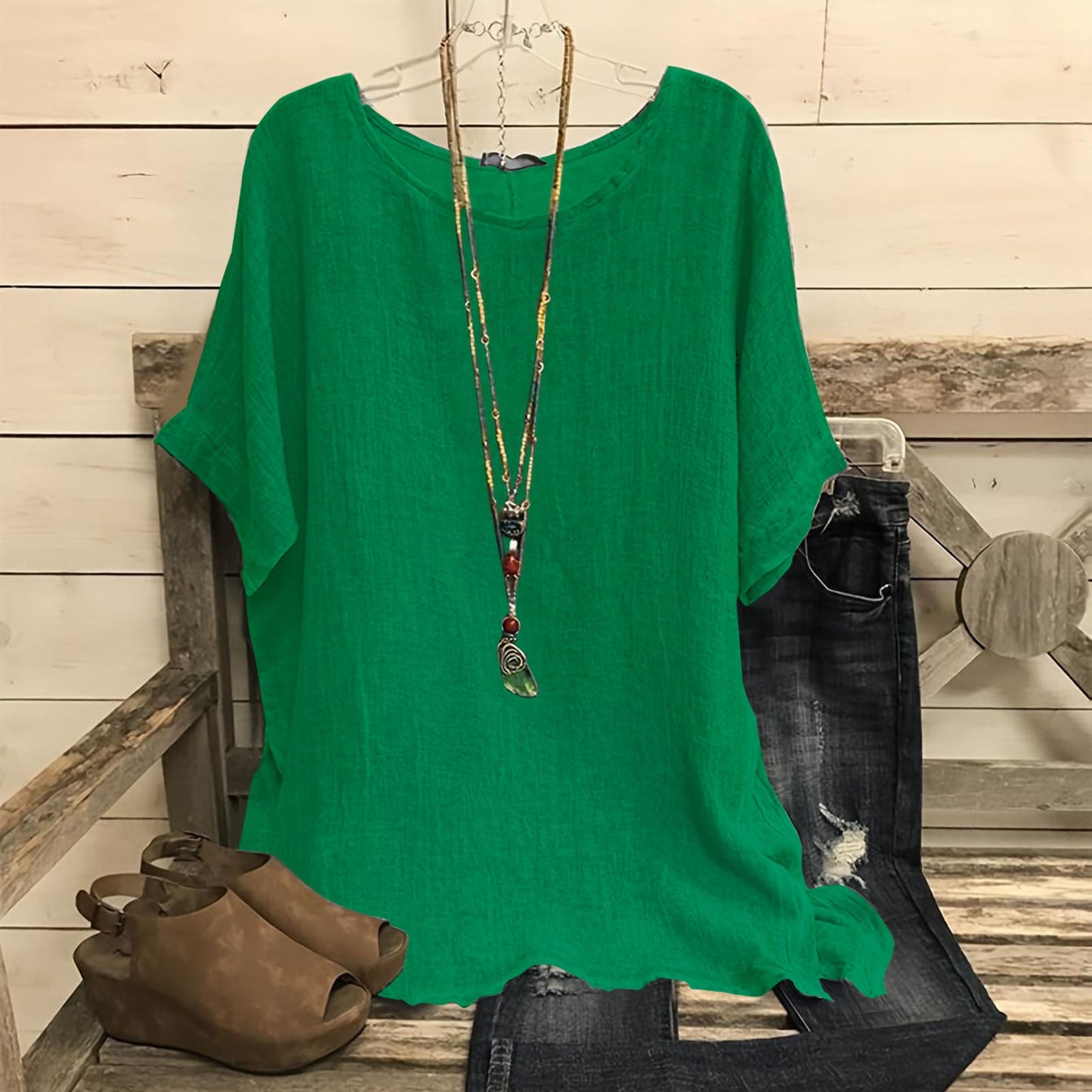 Women's Casual Loose-fitting Fashionable Solid-color Crew-neck Top