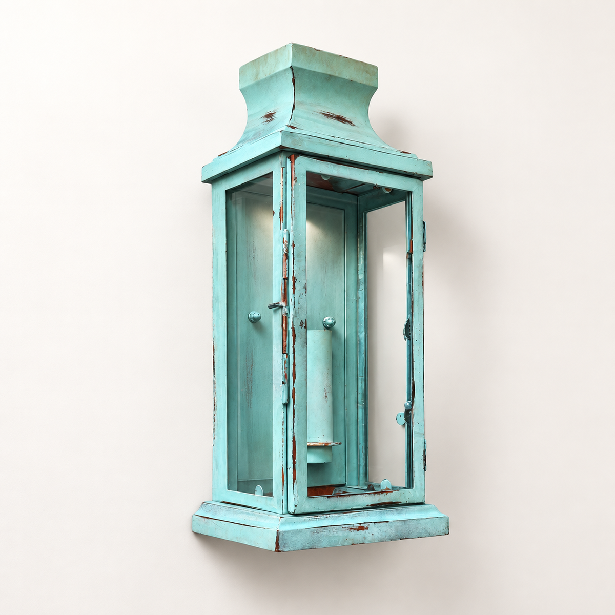 Reedham - Verdigris Effect Flush Wall Lantern Glass Sconce