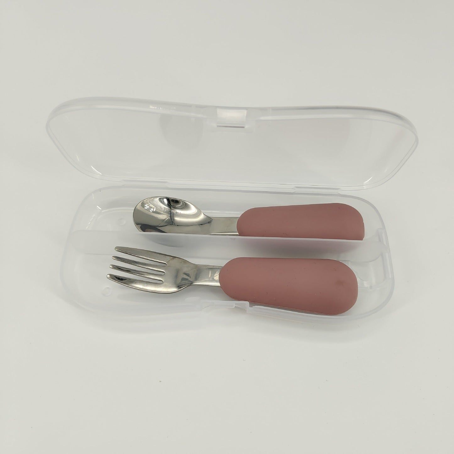 Stainless Steel Baby Spoon Fork Set - Short Handle Silicone Grip