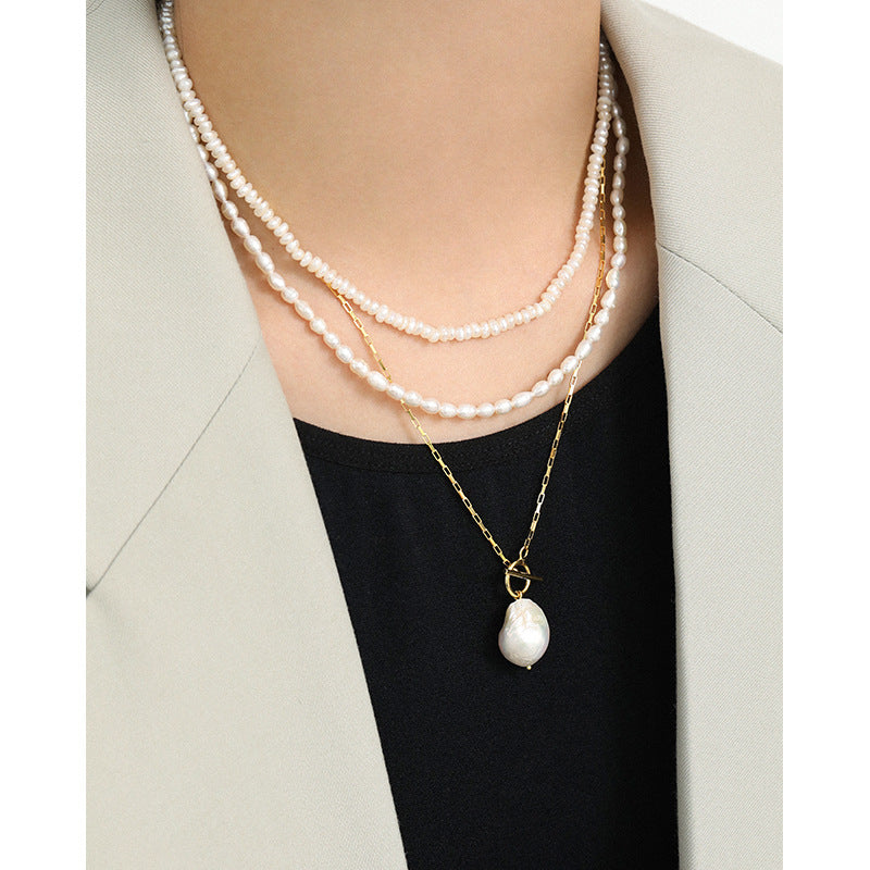 Elegant Women Irregular Natural Pearls Necklace - Palladium-Plated Silver Pearl Necklace - Perfect Pearl Necklace with Gift Wrapping Included