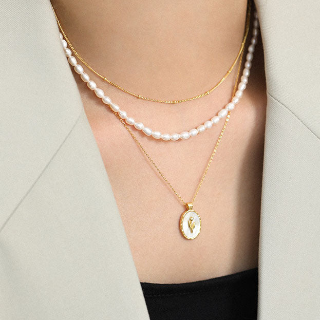 Women Natural Pearl Water drop Necklace - Palladium-Plated Silver Pearl Necklace - Perfect Pearl Necklace with Gift Wrapping Included