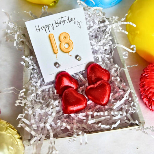 Aye Do Gifts 18th Birthday Cubic Zirconia Silver Earrings & Gold Balloons Mini Gift Hamper