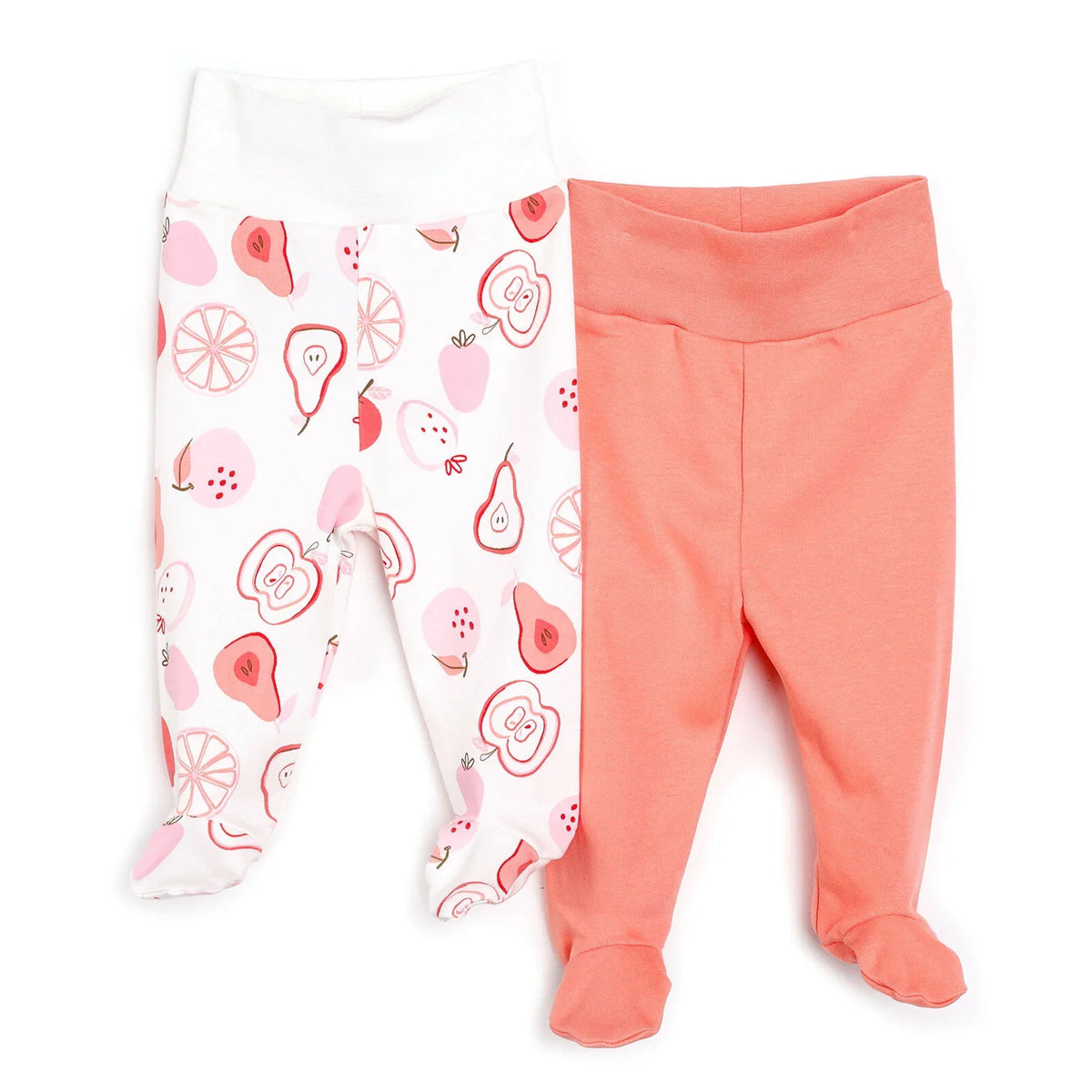 HelloBaby Fruit Print 2 Pack Footed Interlock Baby Bottoms (Newborn to 9 Months)