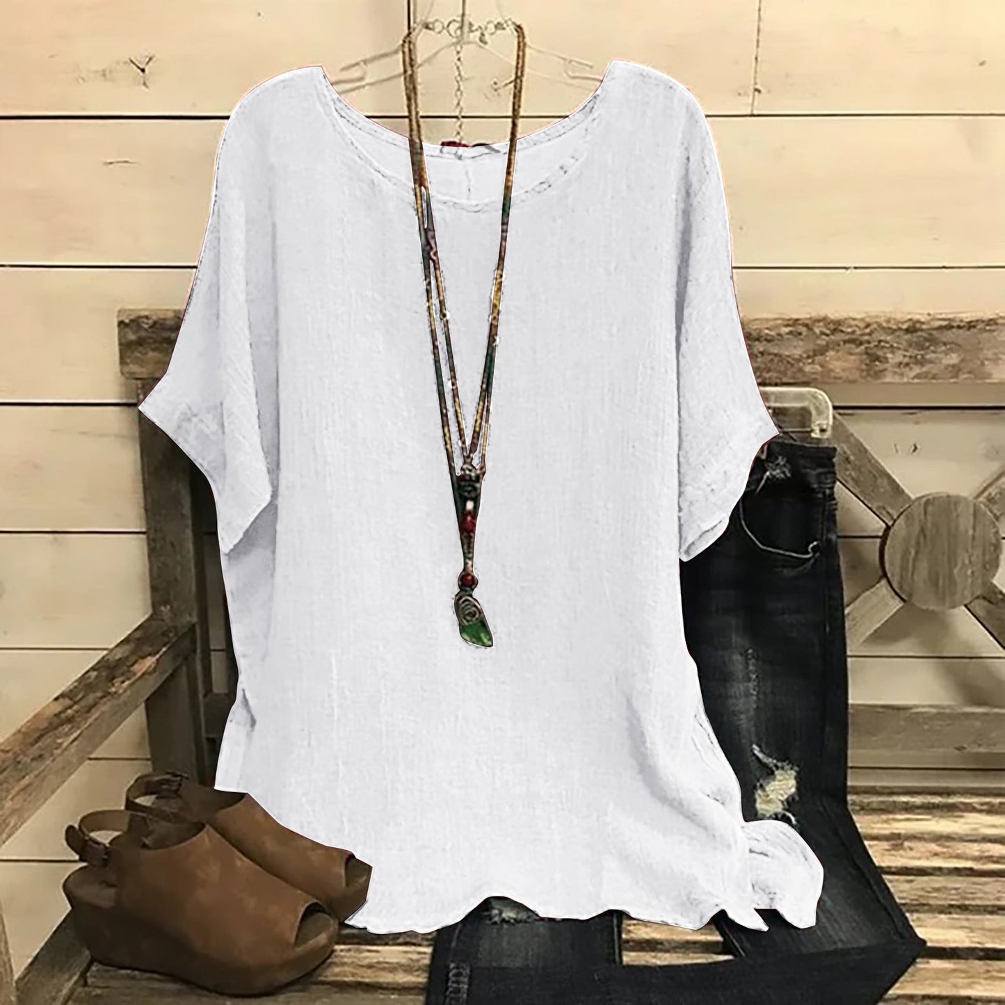 Women's Casual Loose-fitting Fashionable Solid-color Crew-neck Top