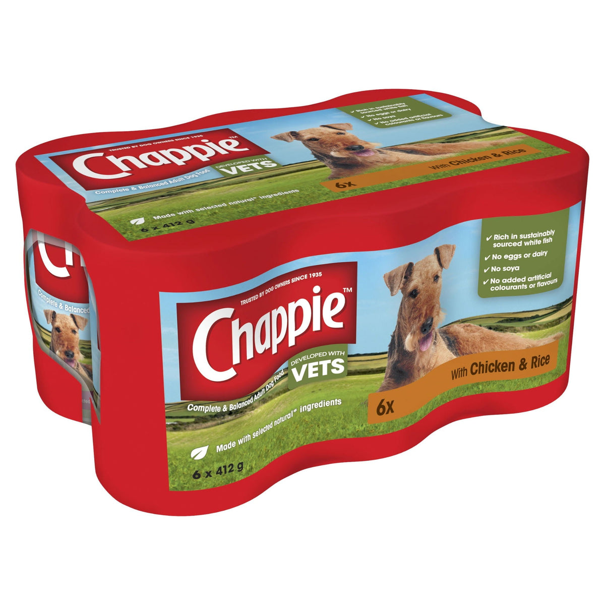 Chappie Adult Wet Dog Food Tins Chicken and Rice in Loaf 6 x 412g - Case of 4