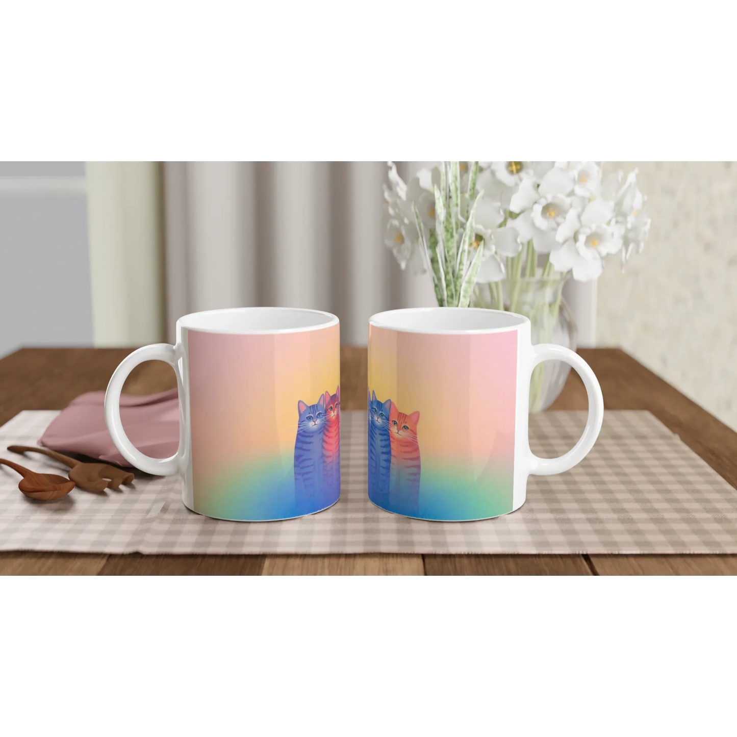 ☕ Delicate & Dreamy Cat Lovers Mug – 11oz Ceramic White Mug 🐾