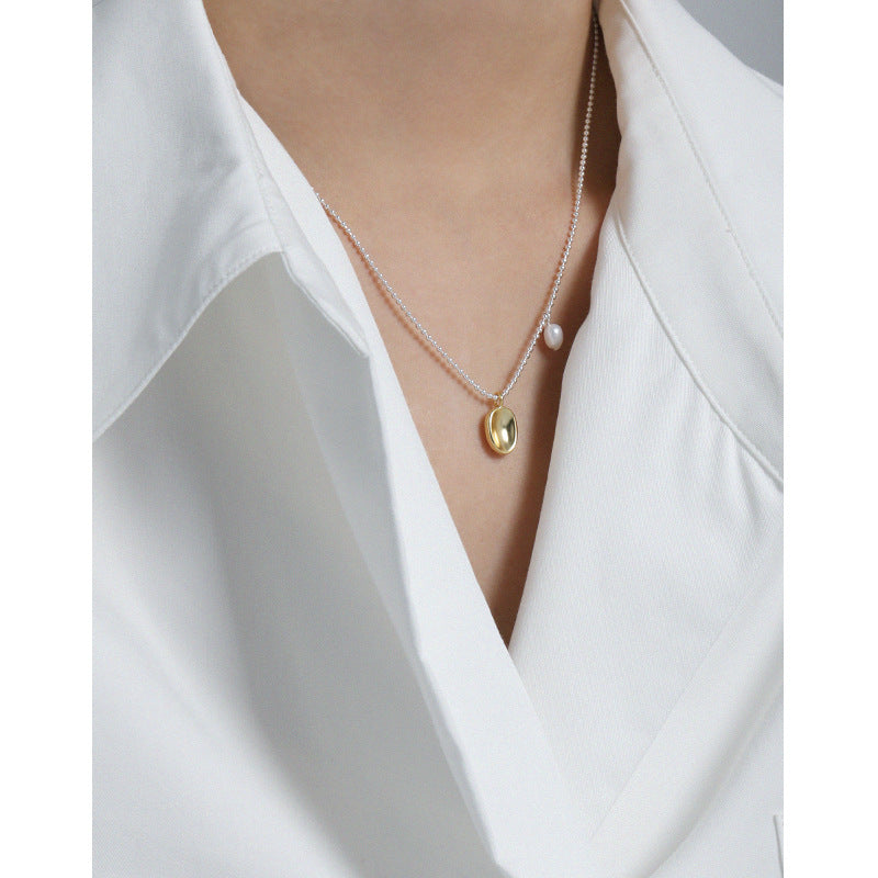 Simple Oval Natural Pearl Irregular Flat Bead Necklace - Gold-Plated Silver Pearl Necklace for women - Perfect Pearl Necklace with Gift Wrapping Included