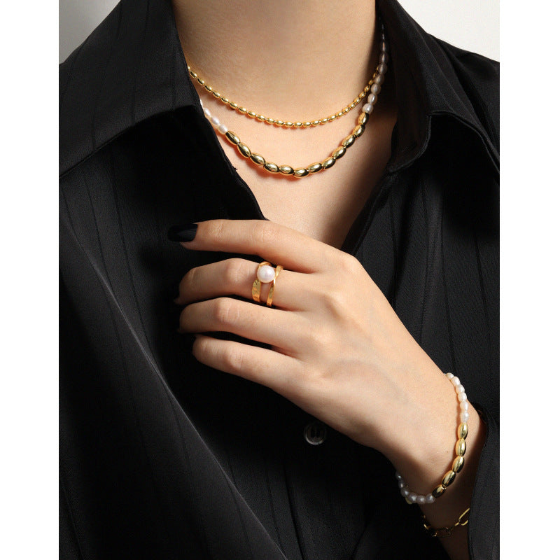 Asymmetry Oval Natural Pearl Waterdrop Necklace - Gold-Plated Silver Pearl Necklace - Perfect Pearl Necklace with Gift Wrapping Included