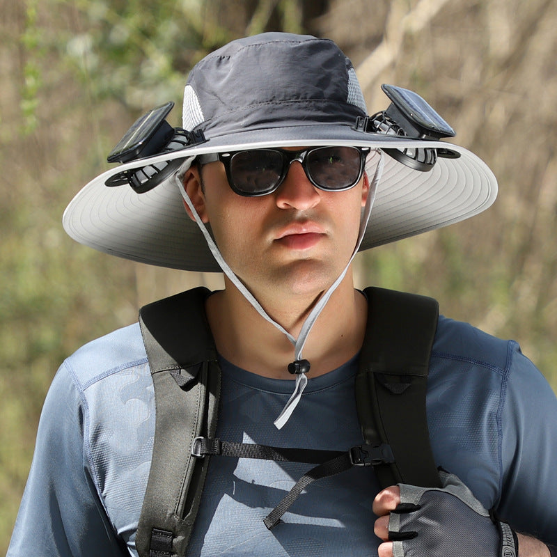 Outdoor Wide Brim Sun Hat With Solar Fan Wide Brim Solar Fan Outdoor Fishing Hat Solar USB Charging Solar Powered Hat Adjustable