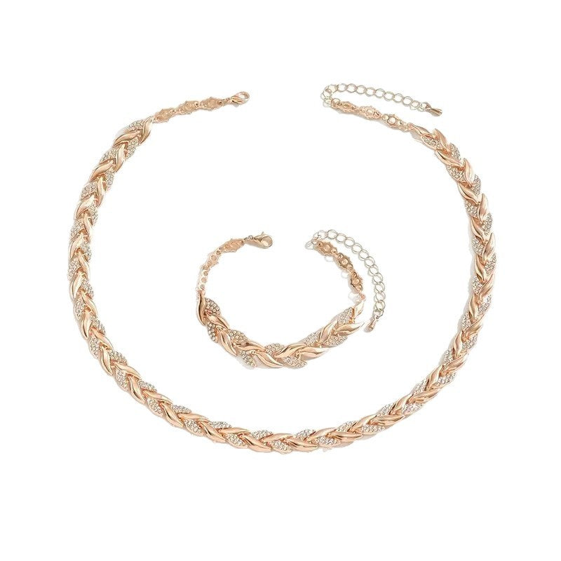 Women's Personality Affordable Luxury Willow Leaf Diamond Bracelet Necklace