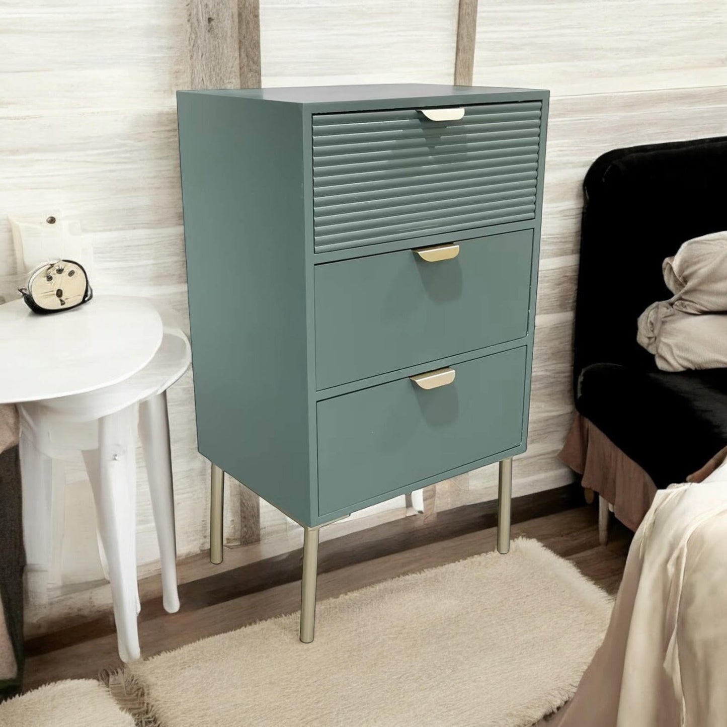 75CM GREEN WOODEN 3 DRAWER CHEST OF DRAWER