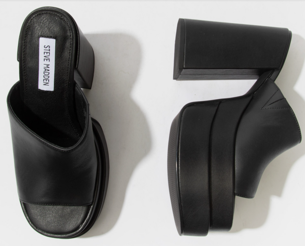 UK 6 Steve Madden Cagey Black Leather Women’s Platform Sandal Heels – EU 39
