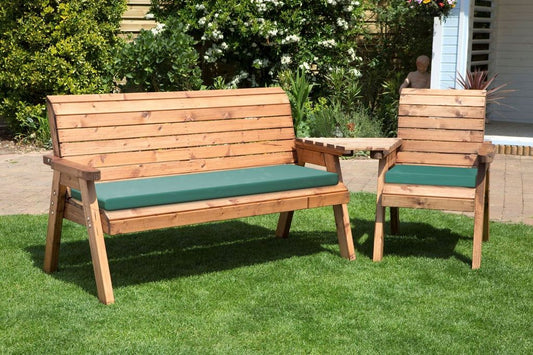 Charles Taylor Trading Four Seater Companion Set Angled With Green Cushion Brown