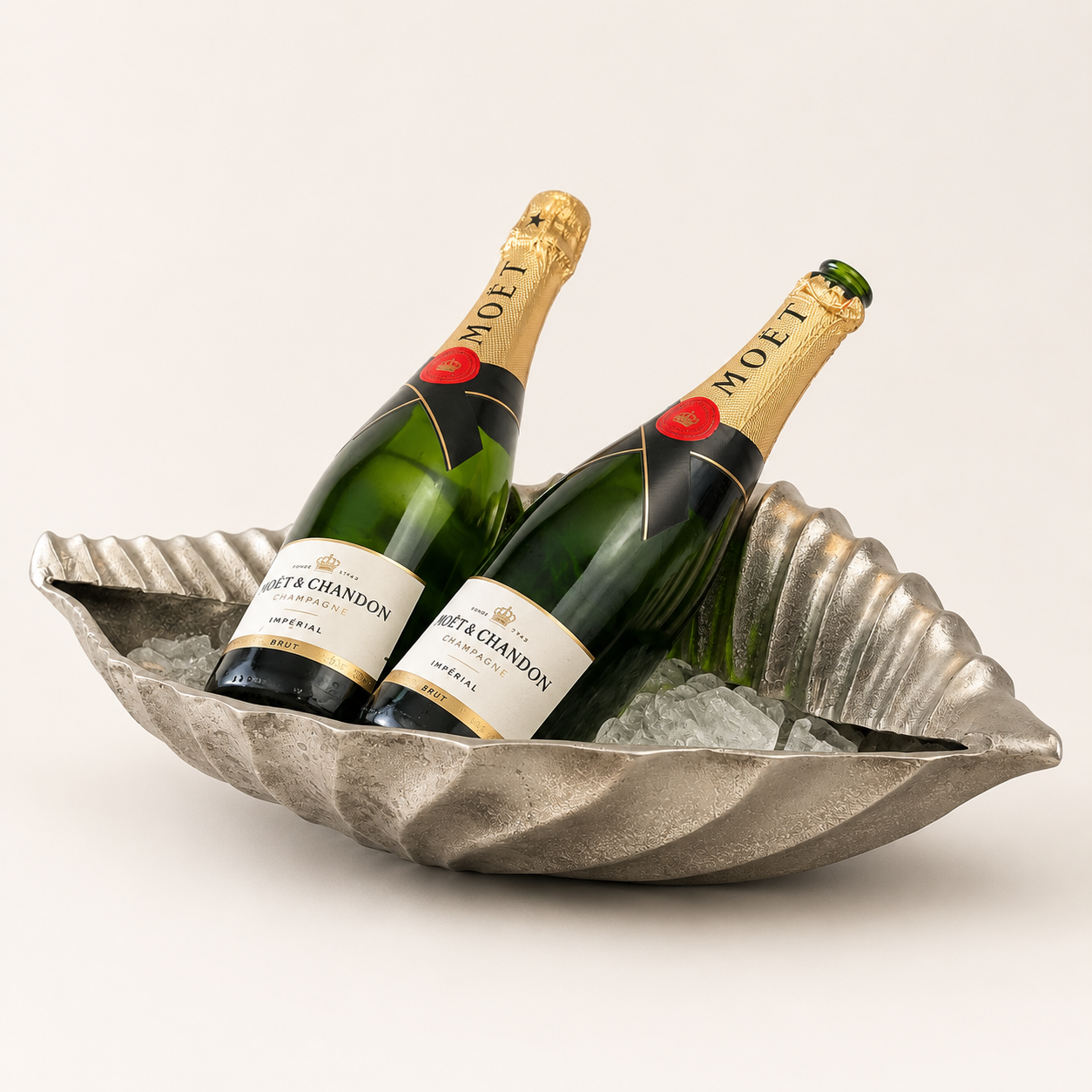 Clam Shell Champagne Ice Bucket & Silver Wine Cooler Bowl