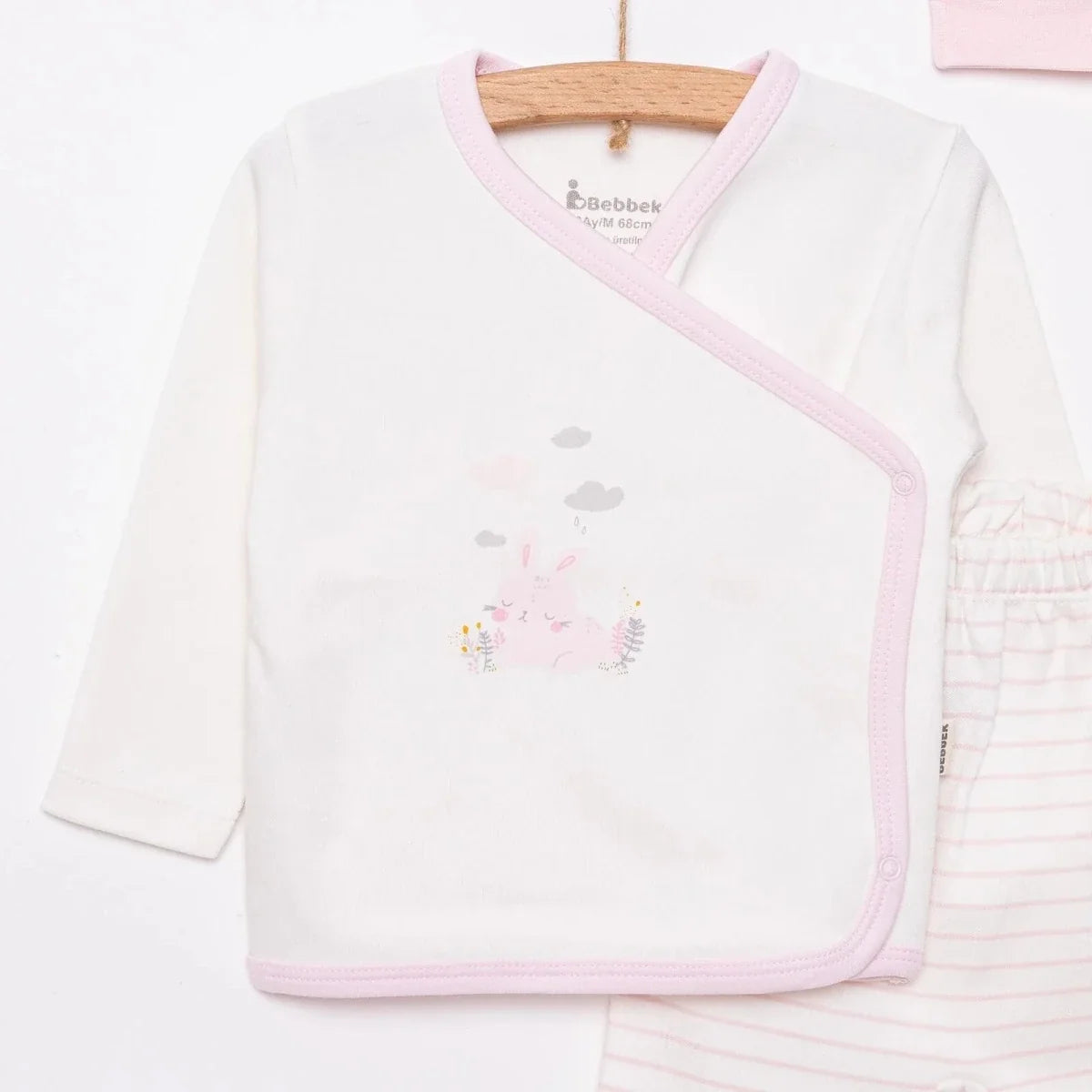 Bebbek Bunny Print Peter Pan Collar Baby Hat, Vest & Bottoms Set (Newborn to 6 Months)