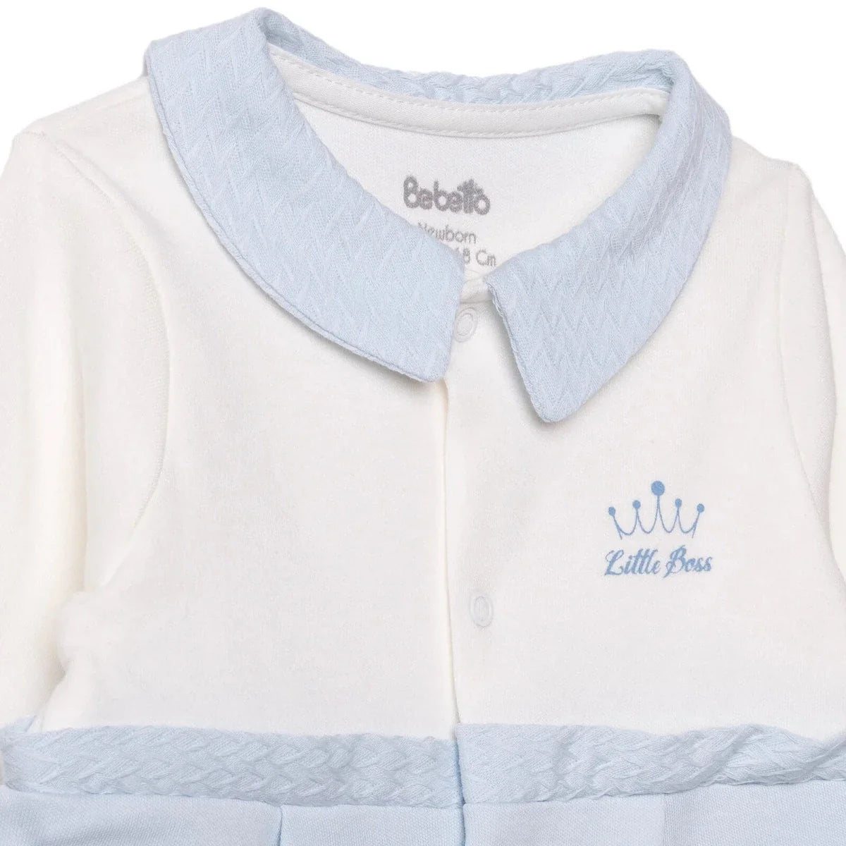 Bebetto "Little Boss" Slogan Buttoned Shirt Collar Footed Baby Sleepsuit (Newborn to 6-9 Months)