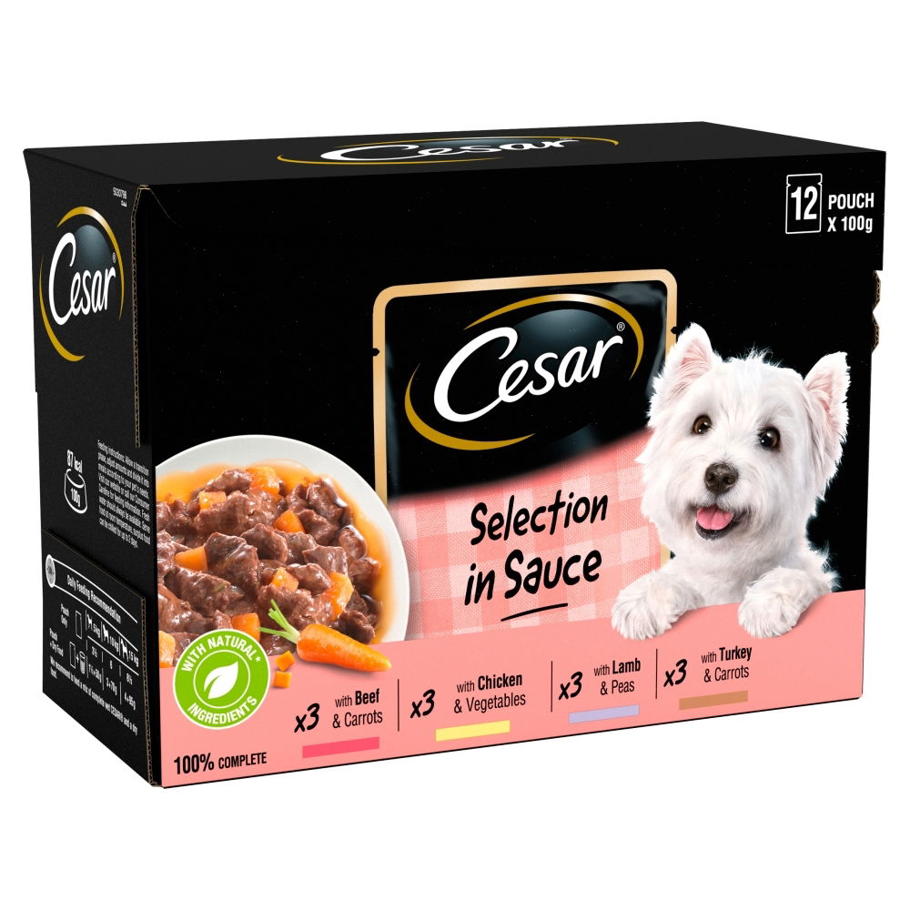 Cesar Deliciously Fresh Dog Food Pouch Mixed Selection in Sauce 12 x 100g - Case of 4