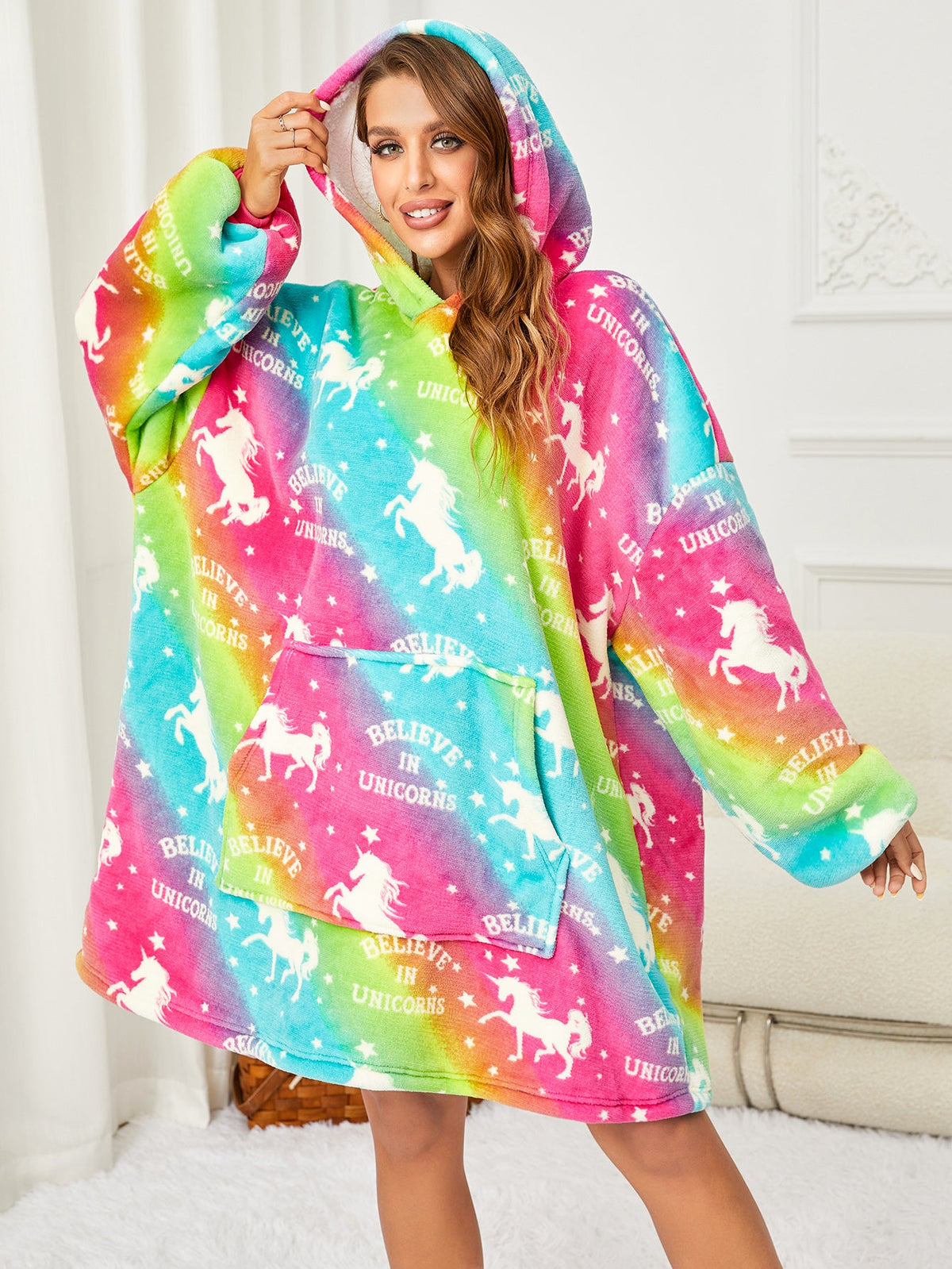 RONGTAI Oversized Wearable Blankets,Soft Plush Printed Sherpa Blanket Sweatshirt With Pockets,One Size Fits All