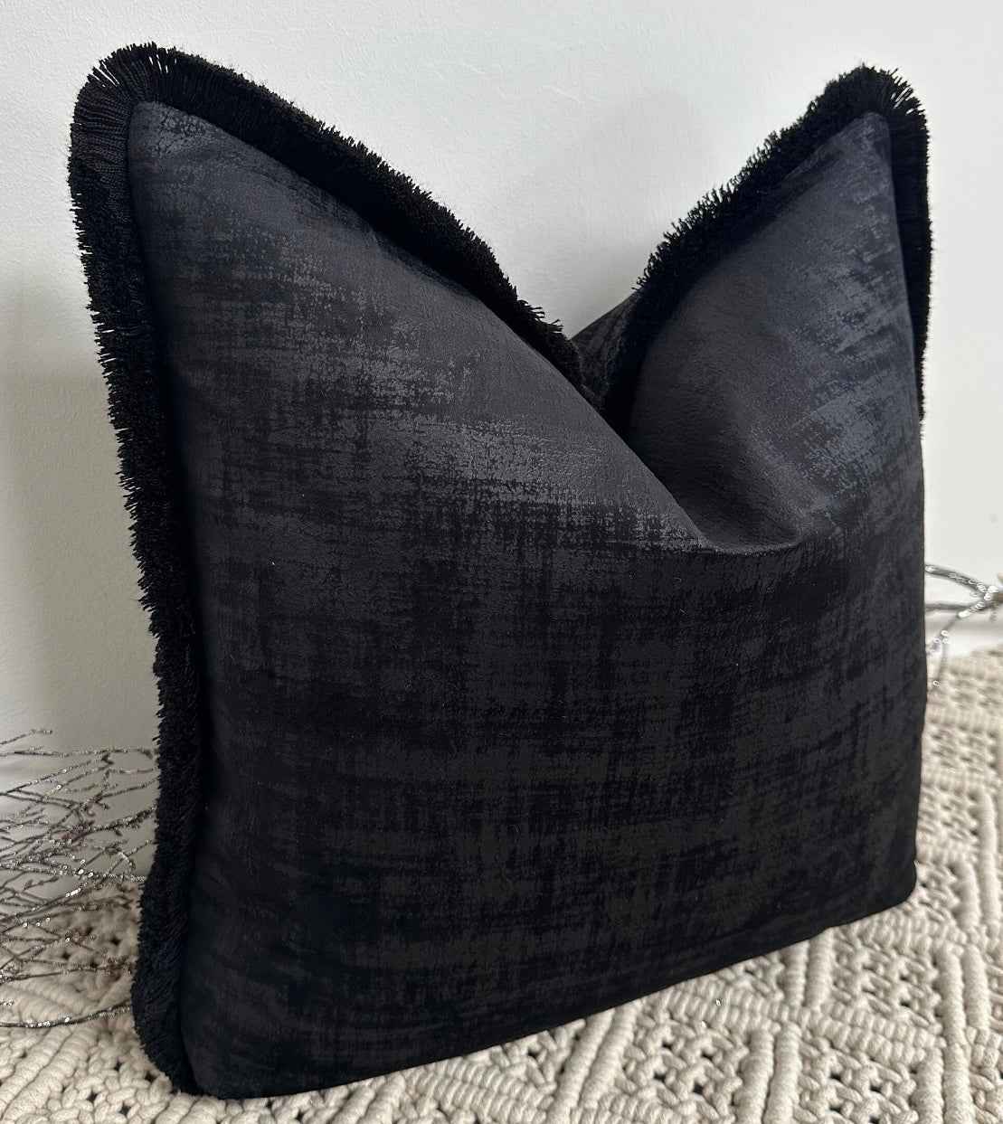 The Couture Cushion - The Black Dolce Fringed In Black - Style No. 134