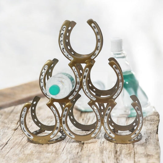 40CM ANTIQUE BRASS 6 BOTTLE WINE RACK