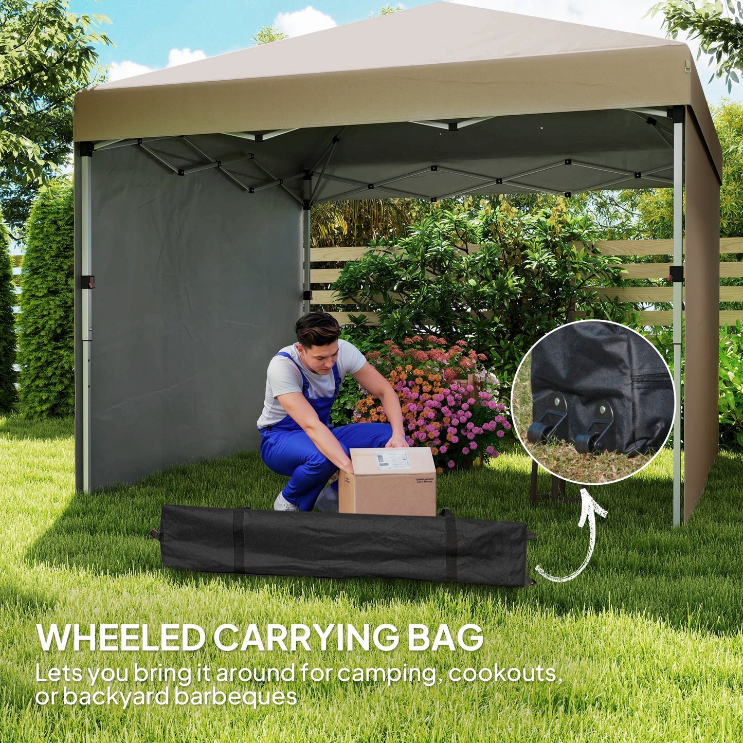 Outsunny 3x3 (M) Pop Up Gazebo Party Tent w/ 2 Sidewalls, Weight Bags Khaki