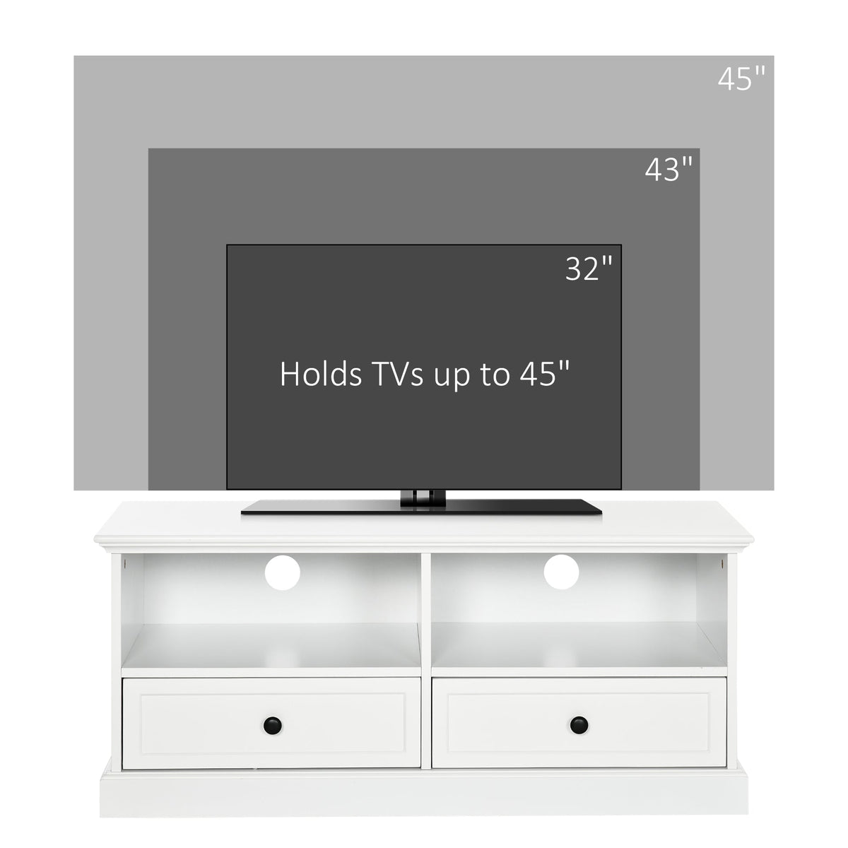 HOMCOM TV Stand with Drawers Shelves and Cable Management, for 45" TVs, White