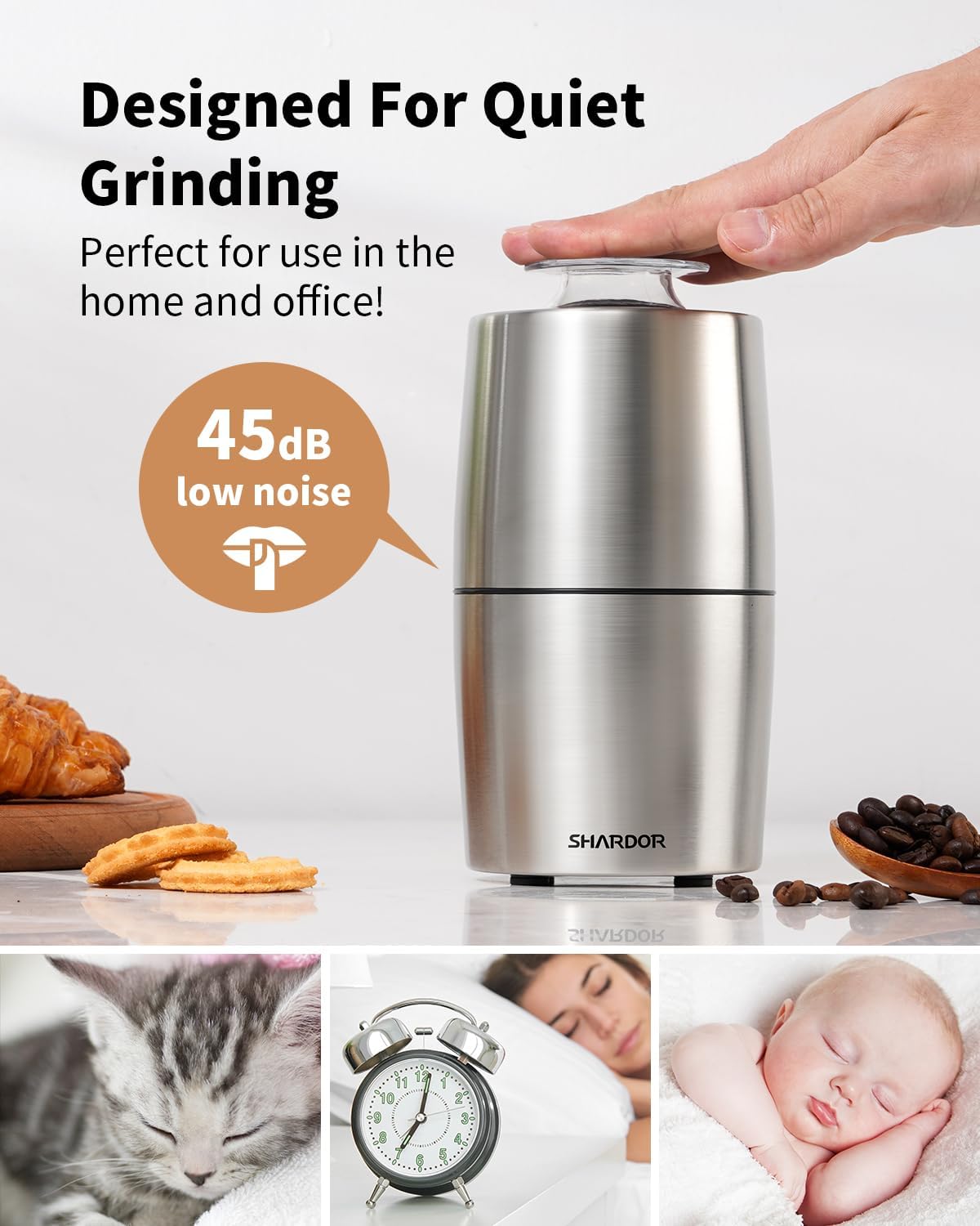 Coffee Grinder 300W Stainless Steel Low Noise Electric Grinder SHARDOR