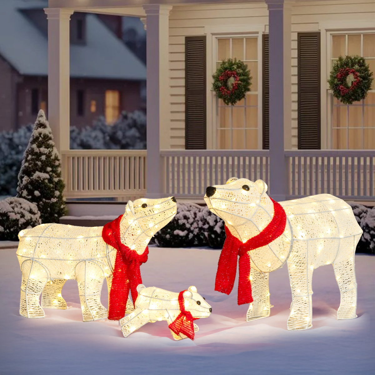 Set of 3 Lighted Polar Bear Family Christmas Decorations, Pre-lit Holiday Decor with 190 Warm White LED Lights for Xmas Outdoor Indoor Decor Lighted Holiday Displays, White